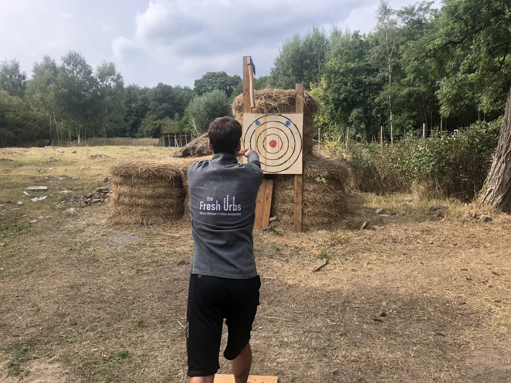 A participant taking part in an outdoor target activity